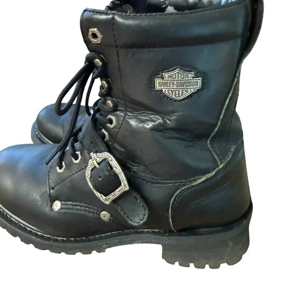 Vintage Harley-Davidson 91003 Men's Leather Harness‎ Boots Black Size 9 Moto - Picture 2 of 9